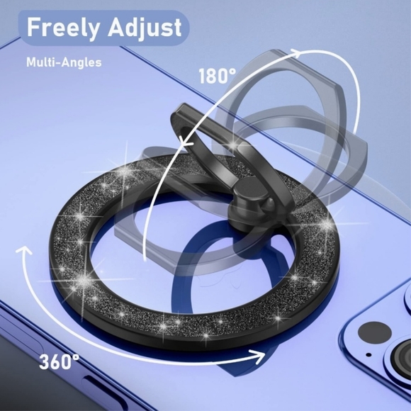 MagSafe Phone grip Holder Kickstand Phone Grip Finger Ring Grip Black Glitter - Picture 5 of 8